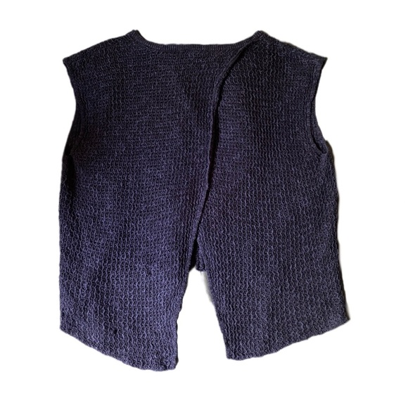 Eileen Fisher Navy Crochet Knit Split Back Top Organic Linen Cotton Blend XL - Picture 5 of 13